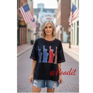 FANTASTIC FAWN sequin liberty patriotic oversized tee S M L